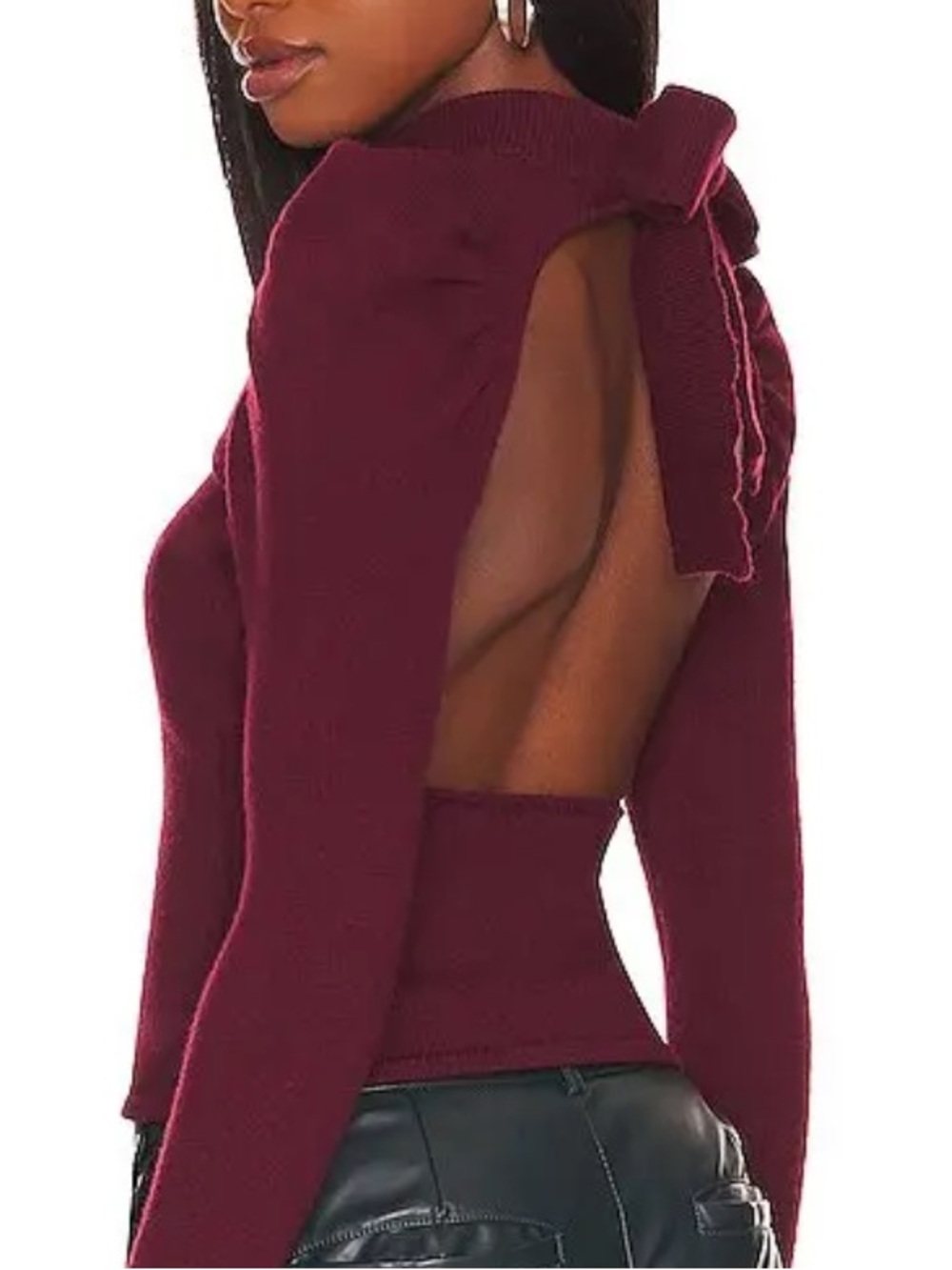 Revolve LPA Marie Puff Sleeve Mock Neck Ribbed Sweater in Wine Red Sz Med NWT